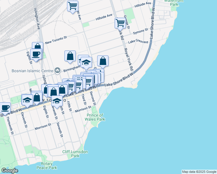 map of restaurants, bars, coffee shops, grocery stores, and more near in Toronto
