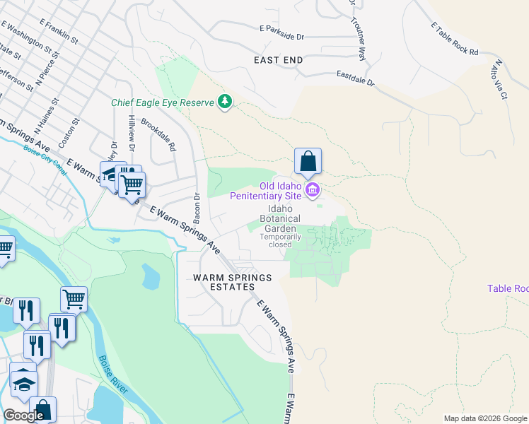 map of restaurants, bars, coffee shops, grocery stores, and more near in Boise