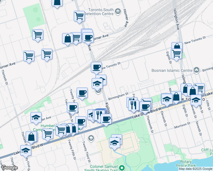 map of restaurants, bars, coffee shops, grocery stores, and more near in Toronto
