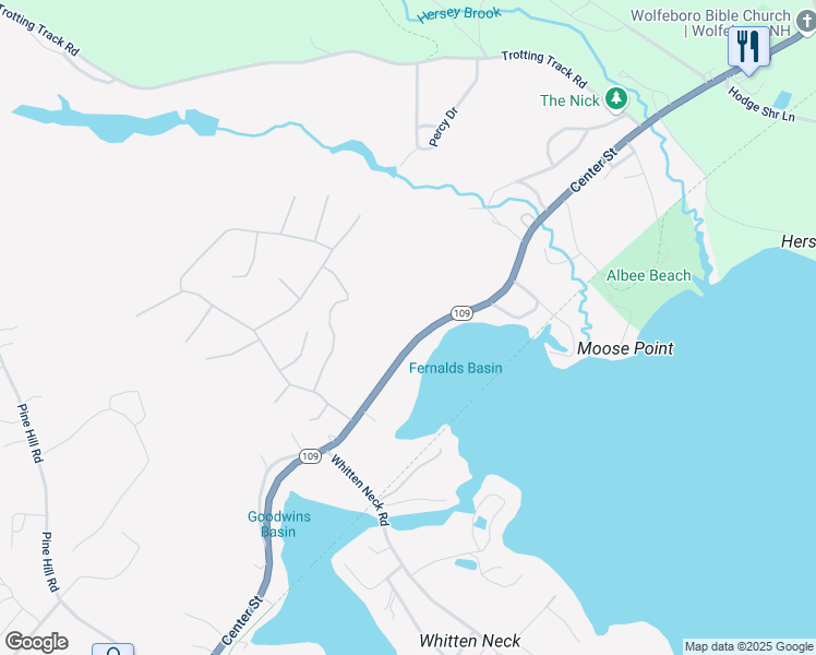 map of restaurants, bars, coffee shops, grocery stores, and more near 310 Center Street in Wolfeboro