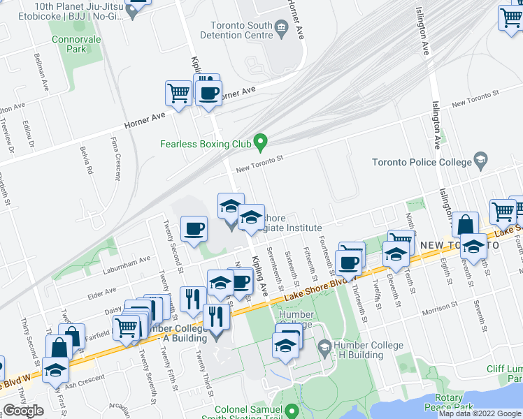 map of restaurants, bars, coffee shops, grocery stores, and more near 89 Seventeenth Street in Toronto