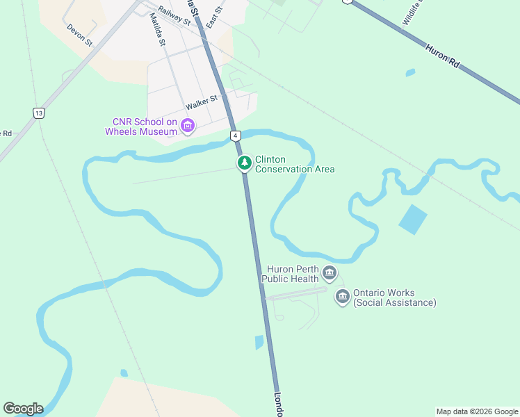 map of restaurants, bars, coffee shops, grocery stores, and more near 77875 Ontario 4 in Clinton