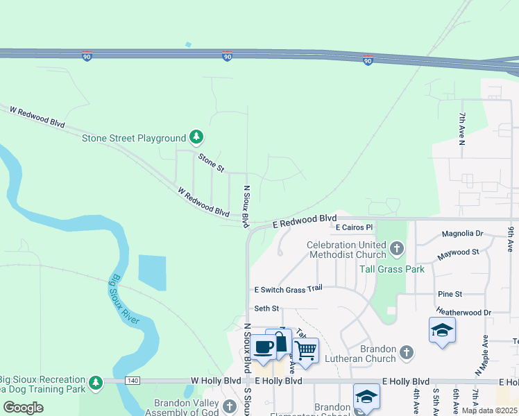 map of restaurants, bars, coffee shops, grocery stores, and more near 701 Garnet Circle in Brandon