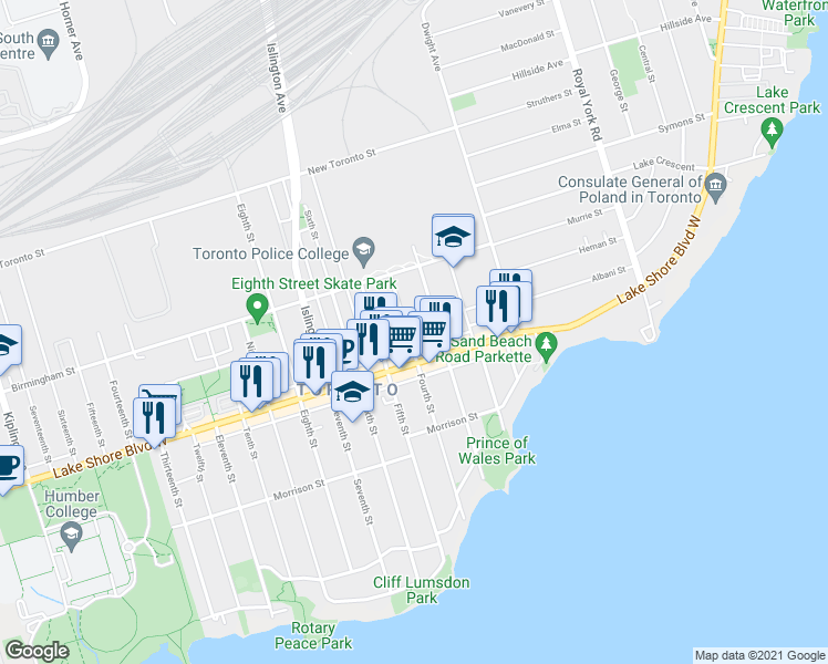 map of restaurants, bars, coffee shops, grocery stores, and more near in Toronto