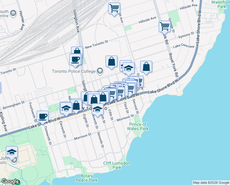 map of restaurants, bars, coffee shops, grocery stores, and more near 121 Fourth Street in Toronto