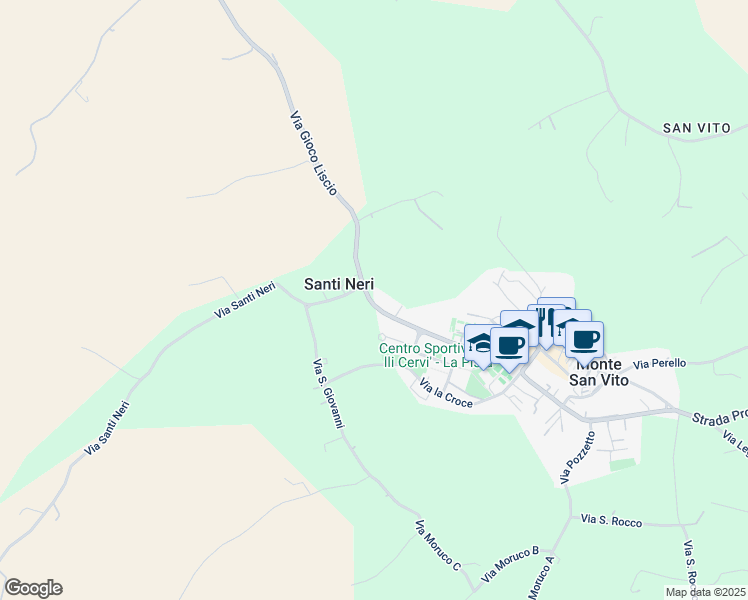 map of restaurants, bars, coffee shops, grocery stores, and more near 12 Via Gioco Liscio in Monte San Vito