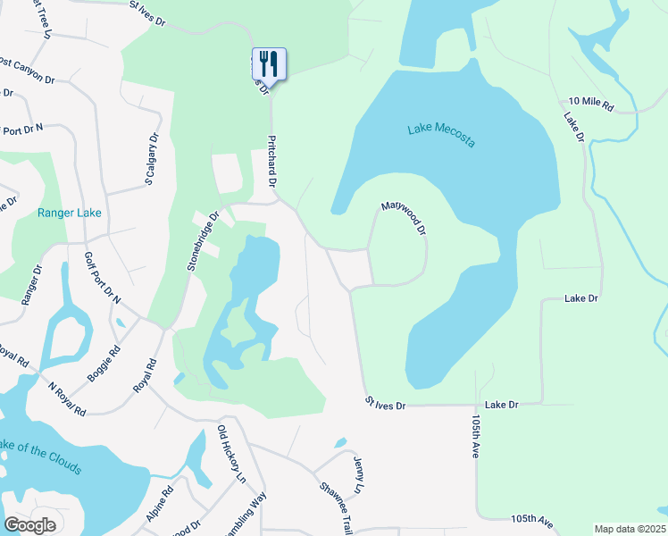map of restaurants, bars, coffee shops, grocery stores, and more near 9365 West Marywood Drive in Canadian Lakes