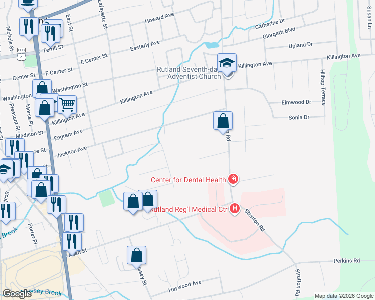 map of restaurants, bars, coffee shops, grocery stores, and more near 5 General Wing Road in Rutland