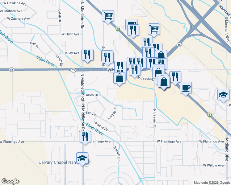 map of restaurants, bars, coffee shops, grocery stores, and more near 1922 Ram Court in Nampa