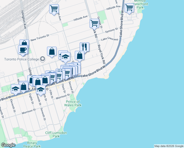 map of restaurants, bars, coffee shops, grocery stores, and more near in Toronto