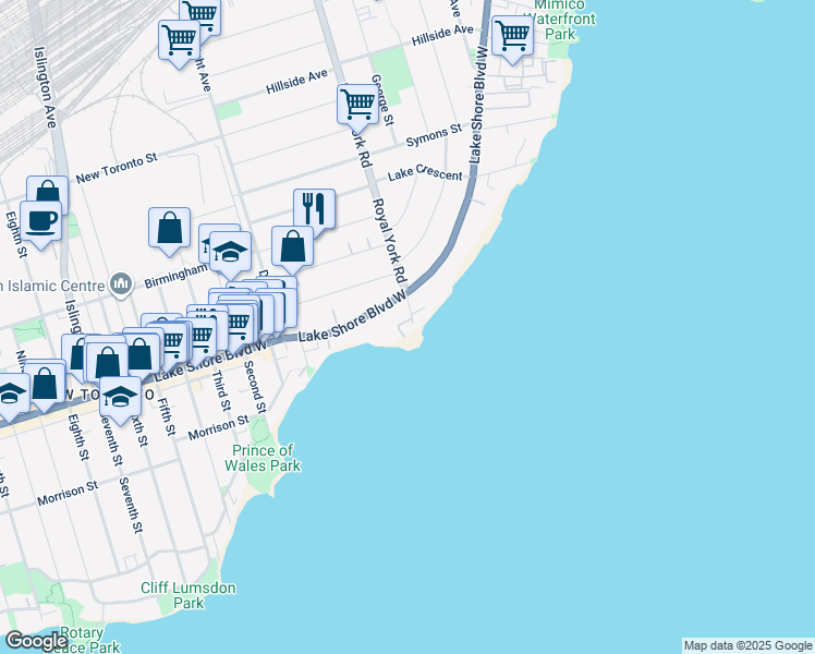 map of restaurants, bars, coffee shops, grocery stores, and more near in Toronto