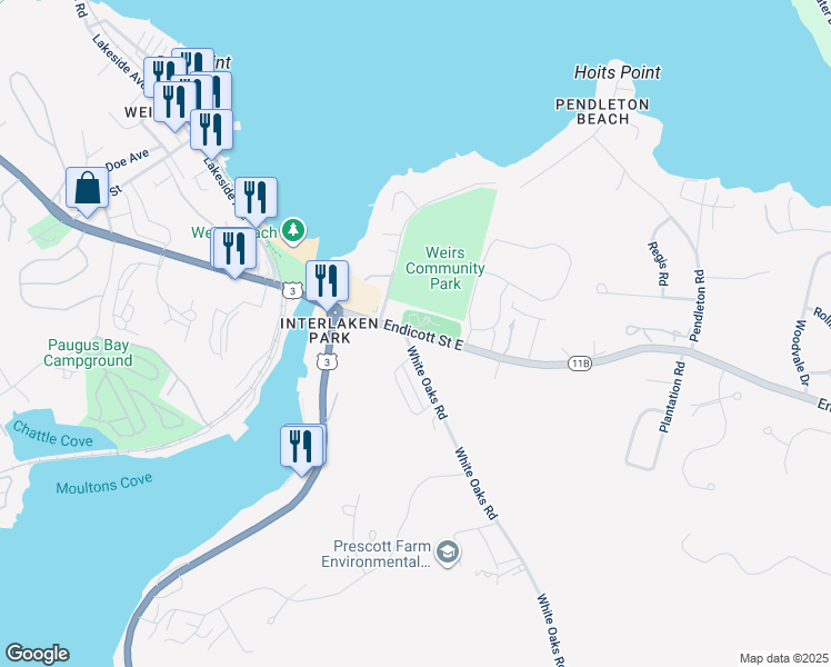 map of restaurants, bars, coffee shops, grocery stores, and more near 70 Endicott Street East in Laconia