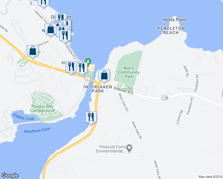 map of restaurants, bars, coffee shops, grocery stores, and more near 70 Endicott Street East in Laconia