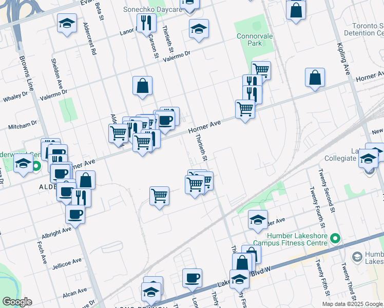map of restaurants, bars, coffee shops, grocery stores, and more near in Toronto