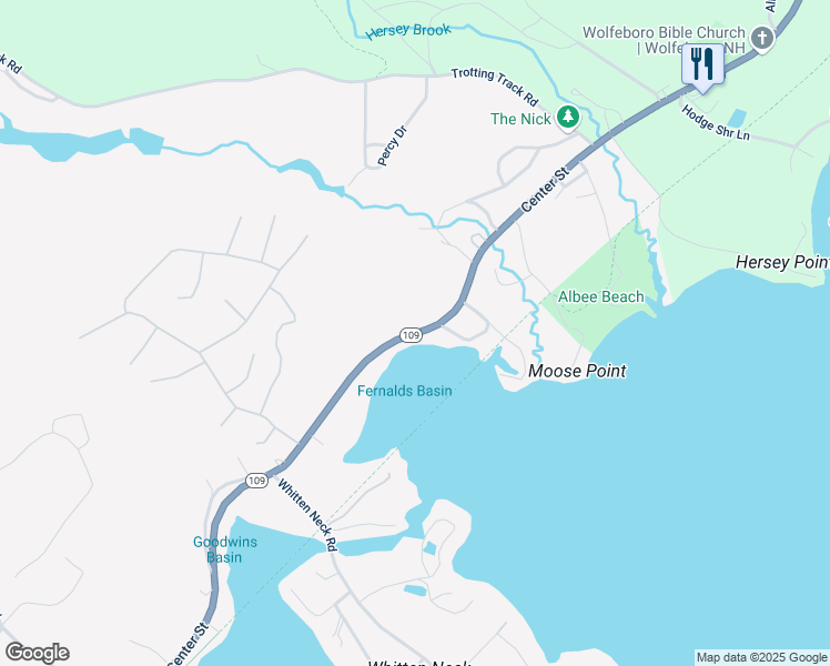 map of restaurants, bars, coffee shops, grocery stores, and more near 334 Center Street in Wolfeboro