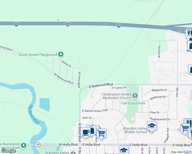 map of restaurants, bars, coffee shops, grocery stores, and more near 201 Stone Street in Brandon