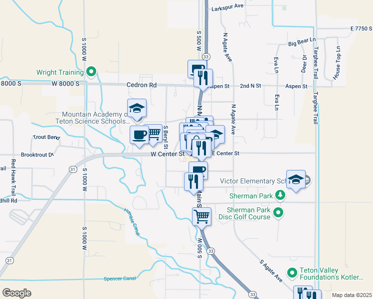 map of restaurants, bars, coffee shops, grocery stores, and more near 40 Depot Way in Victor