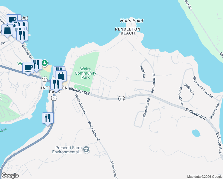 map of restaurants, bars, coffee shops, grocery stores, and more near 1-99 Melissa Way in Laconia