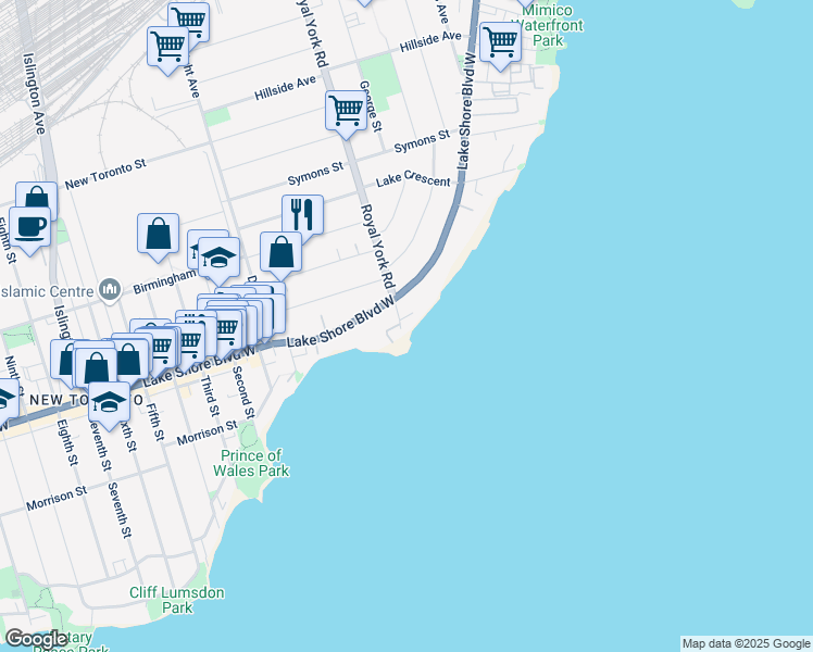 map of restaurants, bars, coffee shops, grocery stores, and more near 1 Sussex Drive in Toronto