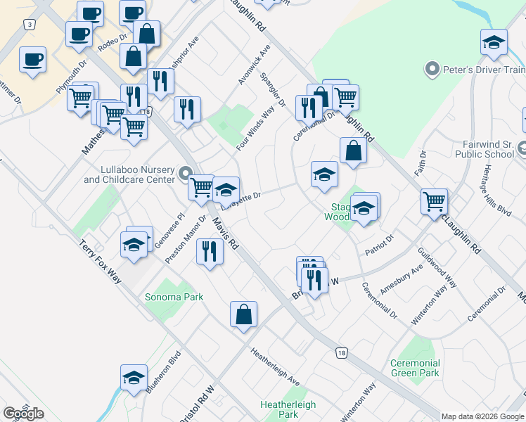map of restaurants, bars, coffee shops, grocery stores, and more near 776 Savoy Crescent in Mississauga