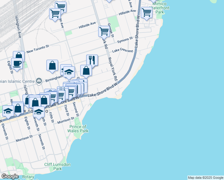map of restaurants, bars, coffee shops, grocery stores, and more near in Toronto