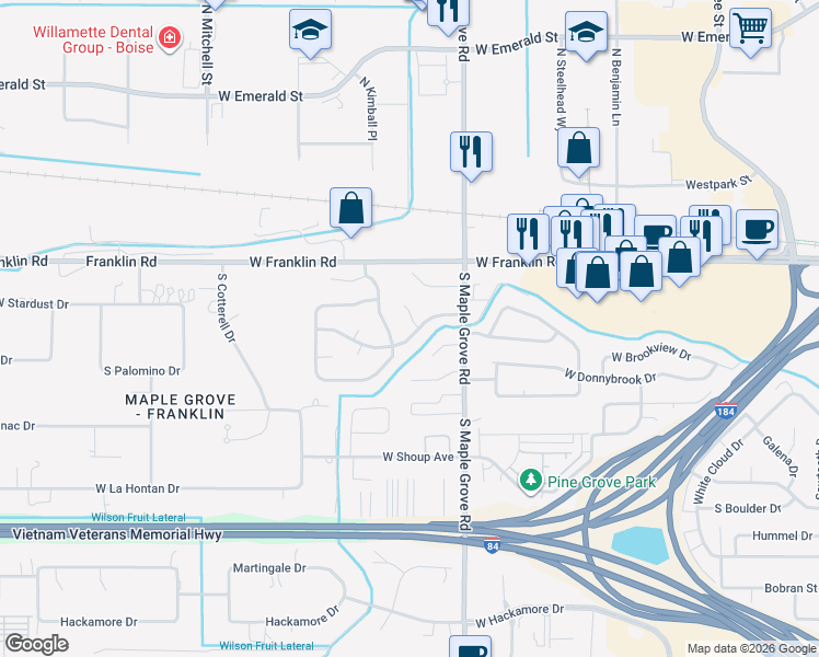 map of restaurants, bars, coffee shops, grocery stores, and more near 125 Quail Run Place in Boise