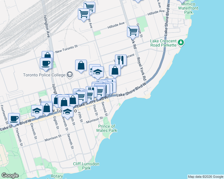 map of restaurants, bars, coffee shops, grocery stores, and more near 9 Dwight Avenue in Toronto