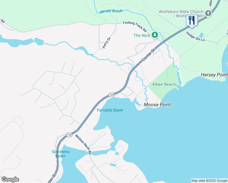 map of restaurants, bars, coffee shops, grocery stores, and more near 334 Center Street in Wolfeboro