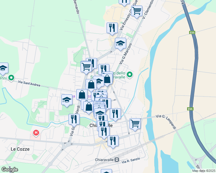 map of restaurants, bars, coffee shops, grocery stores, and more near 41 Viale Rinascita in Chiaravalle