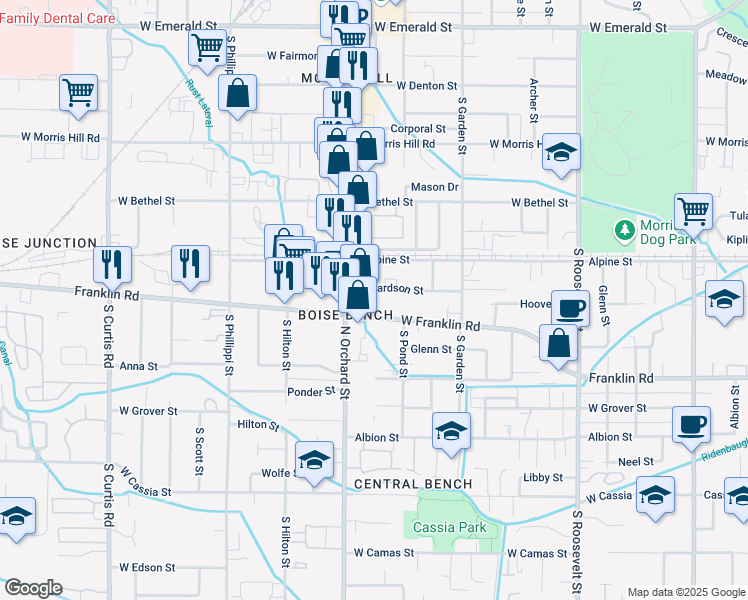 map of restaurants, bars, coffee shops, grocery stores, and more near 4840 Richardson Street in Boise