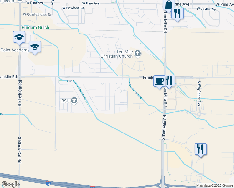 map of restaurants, bars, coffee shops, grocery stores, and more near 144 West Riggs Spring Avenue in Meridian