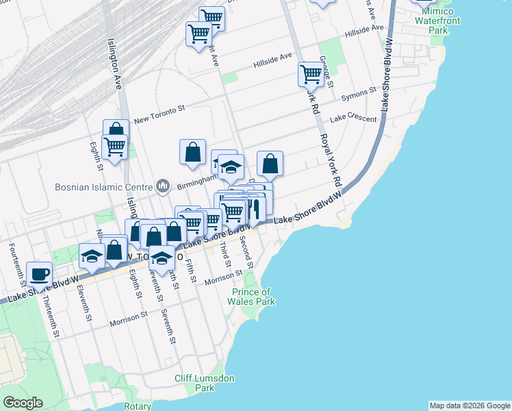 map of restaurants, bars, coffee shops, grocery stores, and more near in Toronto