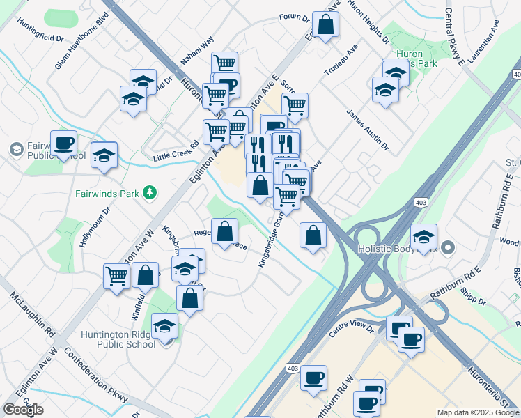 map of restaurants, bars, coffee shops, grocery stores, and more near in Mississauga
