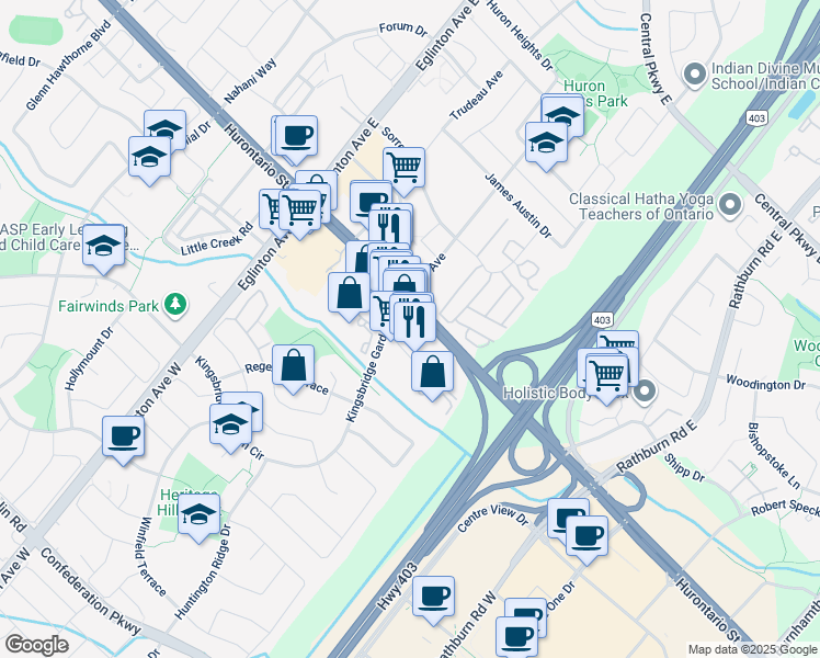 map of restaurants, bars, coffee shops, grocery stores, and more near in Mississauga