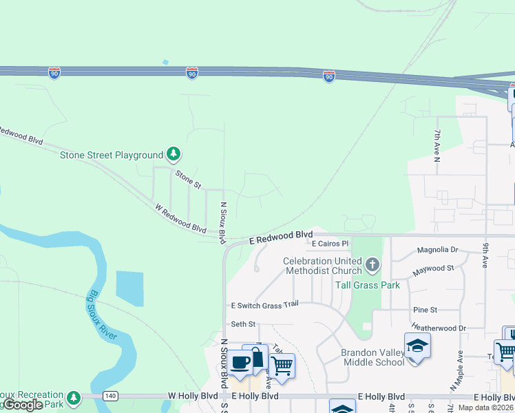 map of restaurants, bars, coffee shops, grocery stores, and more near 201 Stone Street in Brandon