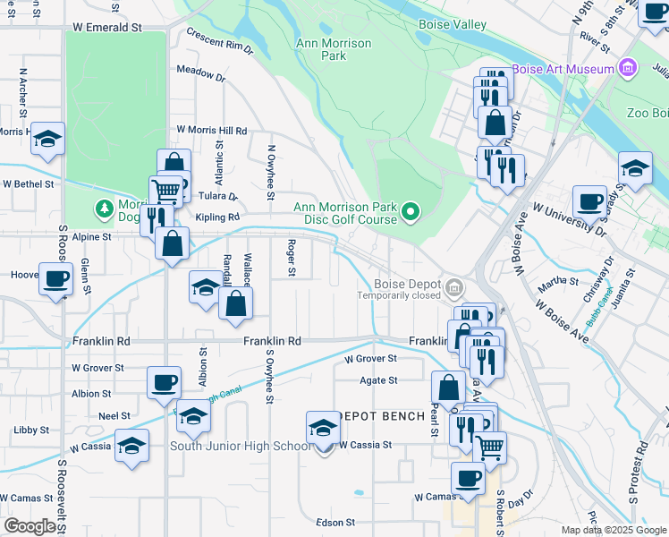 map of restaurants, bars, coffee shops, grocery stores, and more near 3015 West Alpine Street in Boise