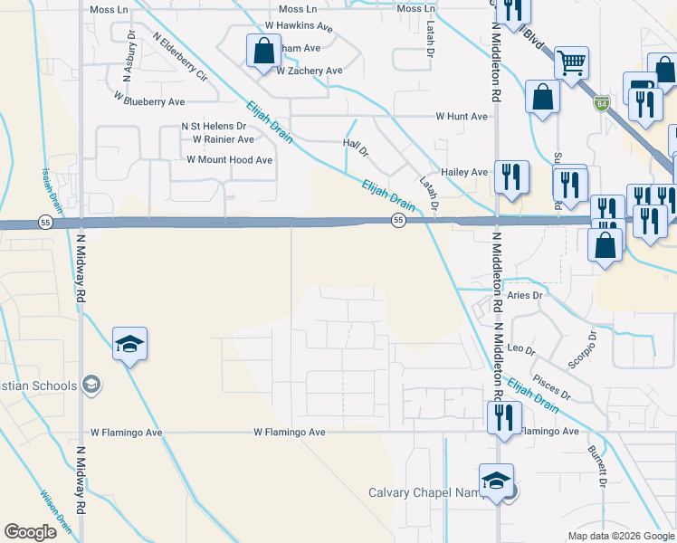 map of restaurants, bars, coffee shops, grocery stores, and more near 11157-11335 W Karcher Rd in Nampa