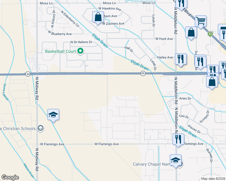 map of restaurants, bars, coffee shops, grocery stores, and more near 11475 Karcher Road in Nampa
