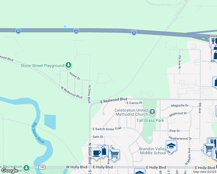 map of restaurants, bars, coffee shops, grocery stores, and more near 201 Stone Street in Brandon