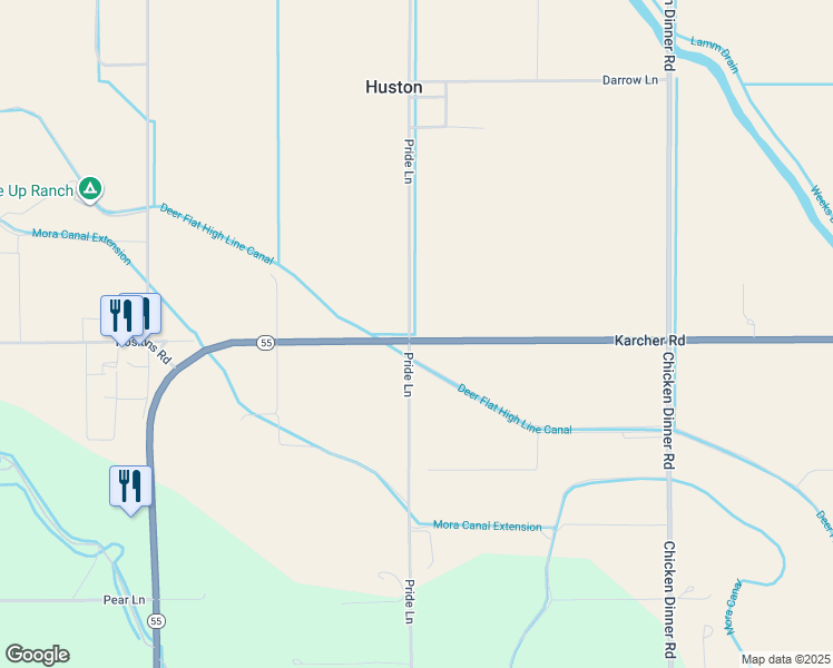 map of restaurants, bars, coffee shops, grocery stores, and more near 16020 Pride Lane in Caldwell