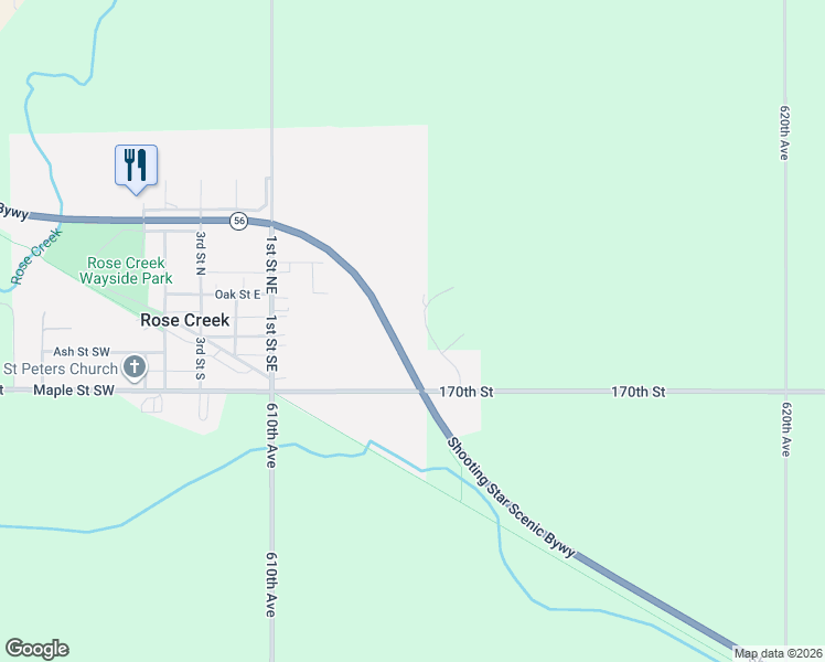 map of restaurants, bars, coffee shops, grocery stores, and more near 109 Overlie Drive in Rose Creek