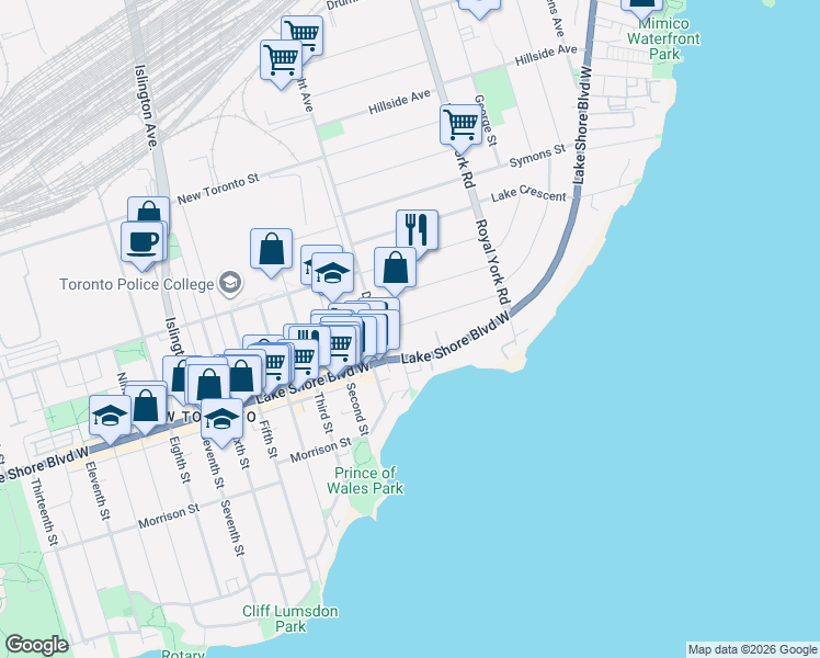 map of restaurants, bars, coffee shops, grocery stores, and more near 61 Albani Street in Toronto