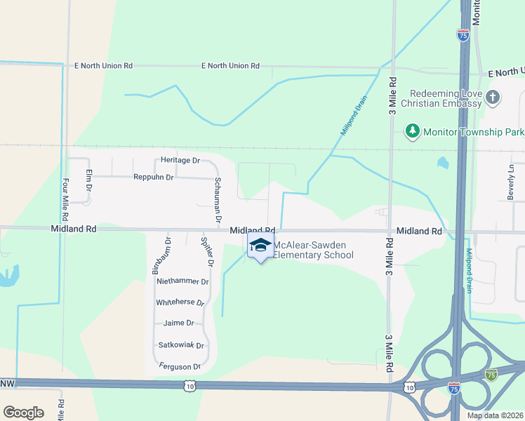 map of restaurants, bars, coffee shops, grocery stores, and more near 4719 North West View Drive in Bay City