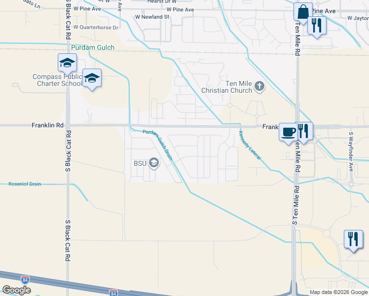 map of restaurants, bars, coffee shops, grocery stores, and more near 3971 West Balance Rock Street in Meridian