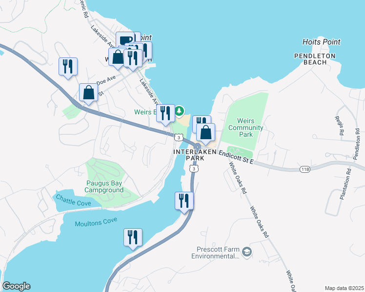 map of restaurants, bars, coffee shops, grocery stores, and more near Daniel Webster Highway in Laconia