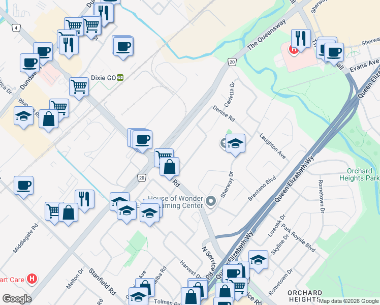 map of restaurants, bars, coffee shops, grocery stores, and more near 1465 Venta Avenue in Mississauga