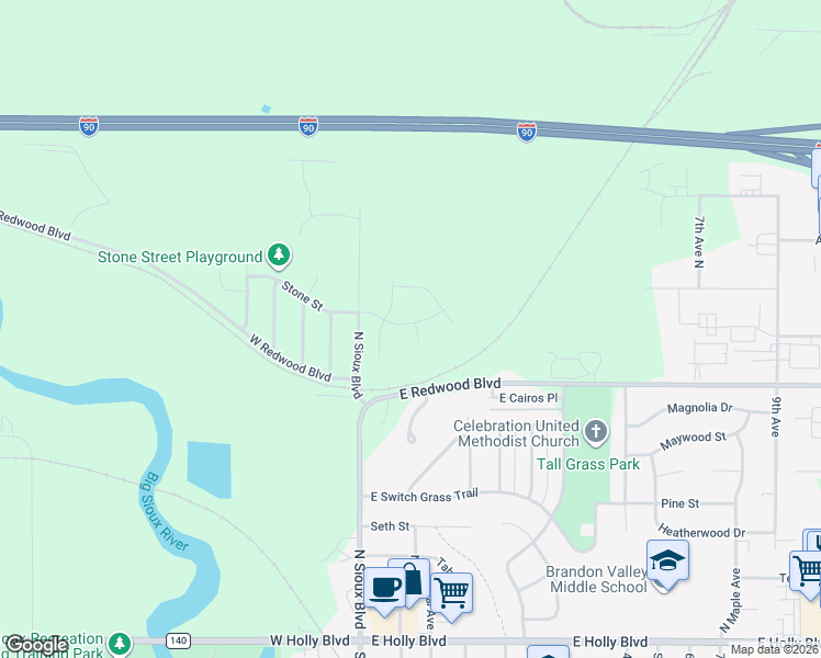 map of restaurants, bars, coffee shops, grocery stores, and more near 201 Stone Street in Brandon