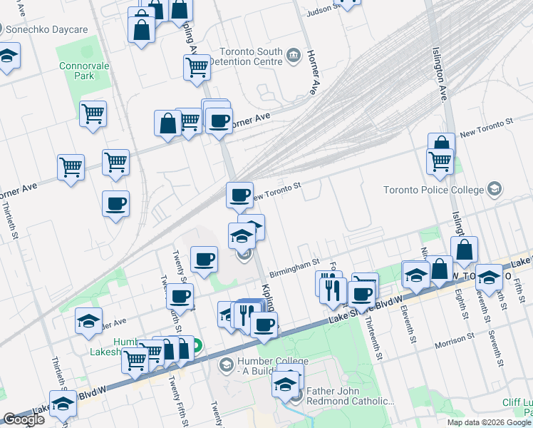 map of restaurants, bars, coffee shops, grocery stores, and more near 117 Seventeenth Street in Toronto