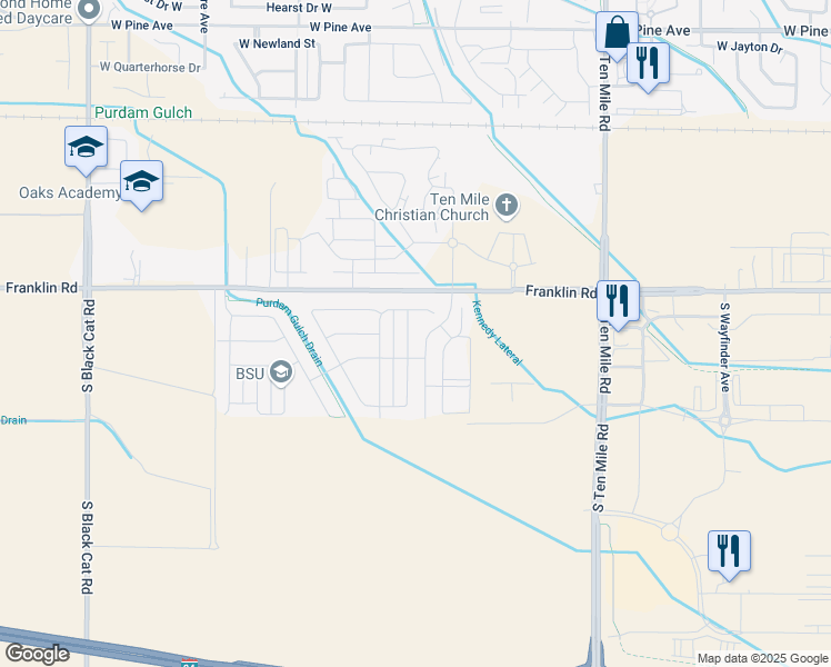 map of restaurants, bars, coffee shops, grocery stores, and more near 144 West Riggs Spring Avenue in Meridian