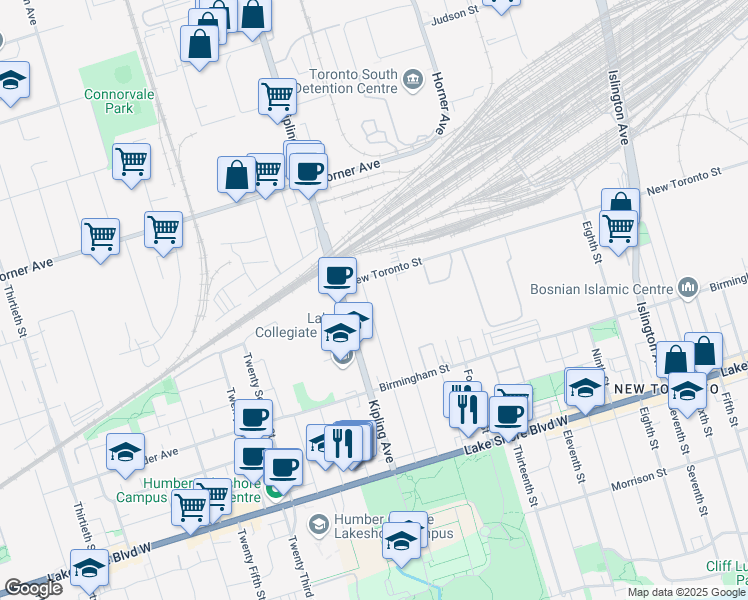 map of restaurants, bars, coffee shops, grocery stores, and more near 117 Seventeenth Street in Toronto